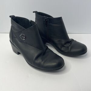 Clarks Collection Ankle Boots Side Zip Block Heel Black Leather Women's Size 7M